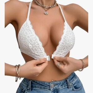 SHENHE Women's Lace Front Closure Y Back Bra Padded Triangle Racerback Bralette